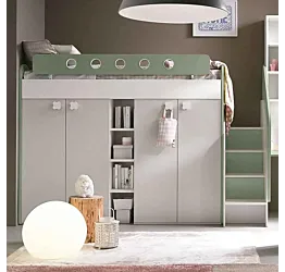 Letto castello con cabina armadio Tommy in Nebbia e Salvia