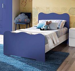 Letto singolo di design linea onda, blu