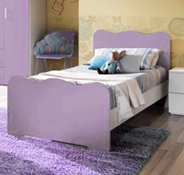 Letto singolo di design linea onda, Lilla