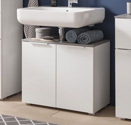 Mobili x il bagno a 2 ante, finitura Bianco Laccato e top Grigio Cemento