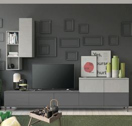 Mobili soggiorni moderni, parete attrezzata con base tv 