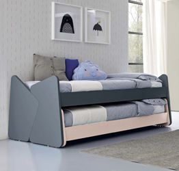 Letto multifunzionale 2 posti, finitura Blu opale e Cipria