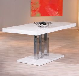 Tavolo, in mdf laccato bianco lucido e metallo cromato - 160x90 cm