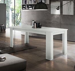 Tavolo moderno per interni, completo di allunga, finitura Larice Bianco L.140