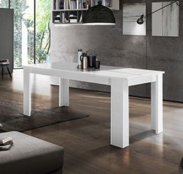 Tavolo moderno per interni, completo di allunga, finitura Bianco Lucido L.160