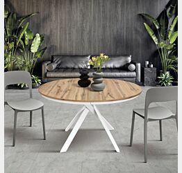 Tavolo rotondo colore rovere allungabile, moderno e di design 
