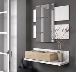  Entrate case moderne, mobile con specchio e cassetto bianco artik e rovere canadian