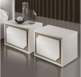 Coppia di comodini moderni, Olmo Bianco, Made in Italy