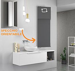 Bagno di design sospeso Bianco, Grigio con specchio inclinabile