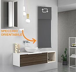 Bagno di design sospeso Bianco, Noce e Beige con specchio inclinabile