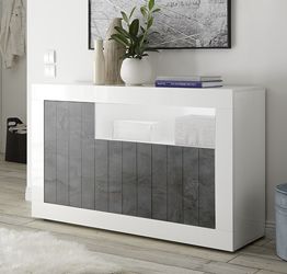 Madia moderna, 3 ante in finitura bianco lucido e ossido