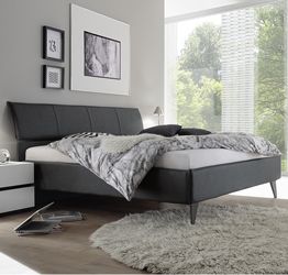 Letto matrimoniale antracite con contenitore con piedini in legno