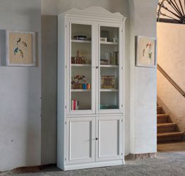 Libreria arte povera 4 ante in legno, finitura latte