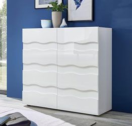 Madia contenitore onda a 2 ante, finitura bianco lucido, design moderno