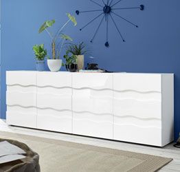 Madia onda a 4 ante, finitura bianco lucido, design moderno