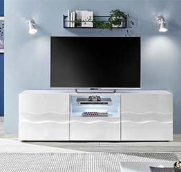 Porta TV onda 2 ante 1 cassetto, finitura bianco lucido, design moderno