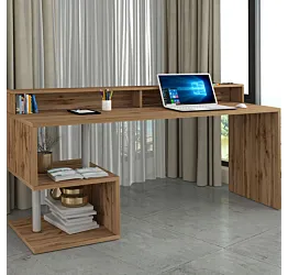 Scrivania 2 vani portaoggetti e sopralzo, 180x90x60 h cm, Rovere wotan