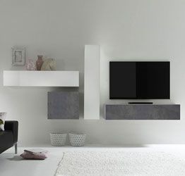 Parete attrezzata moderna di design, Ossido e Laccato Bianco Lucido - 321x169 cm