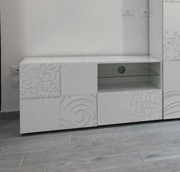 ACQUISTA ANCHE TU Base porta TV moderno bianco serigrafato ad 1 anta e 1 cassetto 