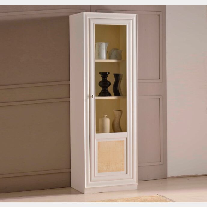 Vetrina in legno finitura Laccato Bianco e Craquele' a una porta 60x45 H.185