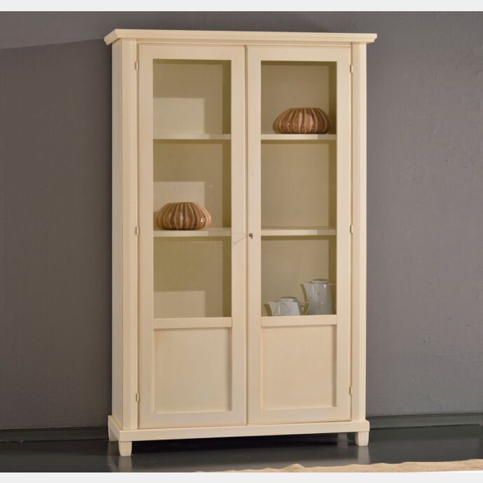 Vetrina a 2 ante in legno finitura avorio patinato 120x40 H.189