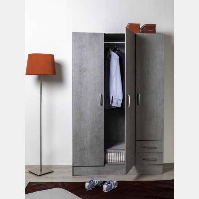 Armadio di design con 3 ante e 2 cassetti in finitura Cemento dark