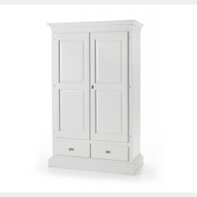 Armadio in legno, laccato bianco, cappello dritto - pomelli in metallo
