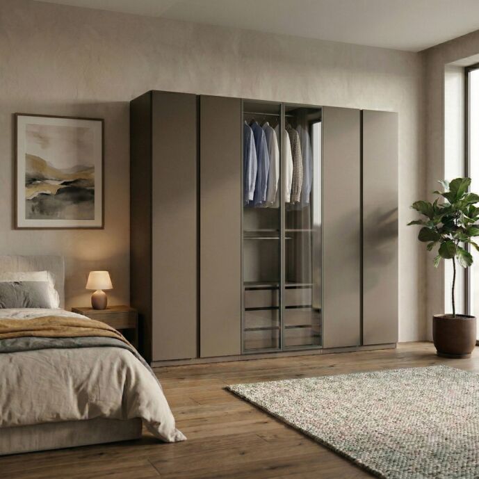 Armadio 6 ante battenti con vetro fumè, Bronzo