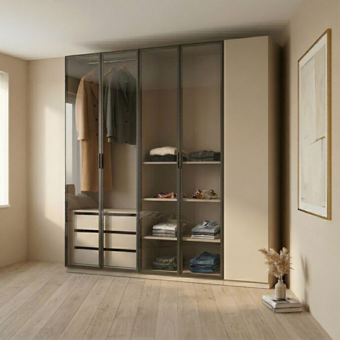 Armadio 5 ante battenti con vetro fumè, Cashmere