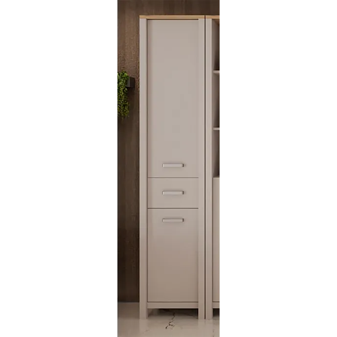 Armadietto da bagno, L.42 H.197 P.40, Rovere Artisan e Cashmere