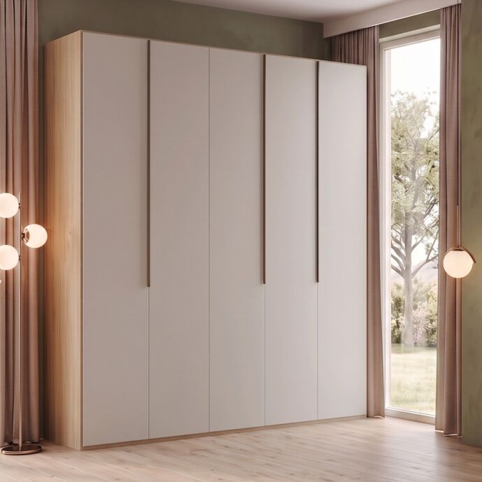 Armadio Rovere nordico e Grigio seta, 5 ante, L.246 H.295