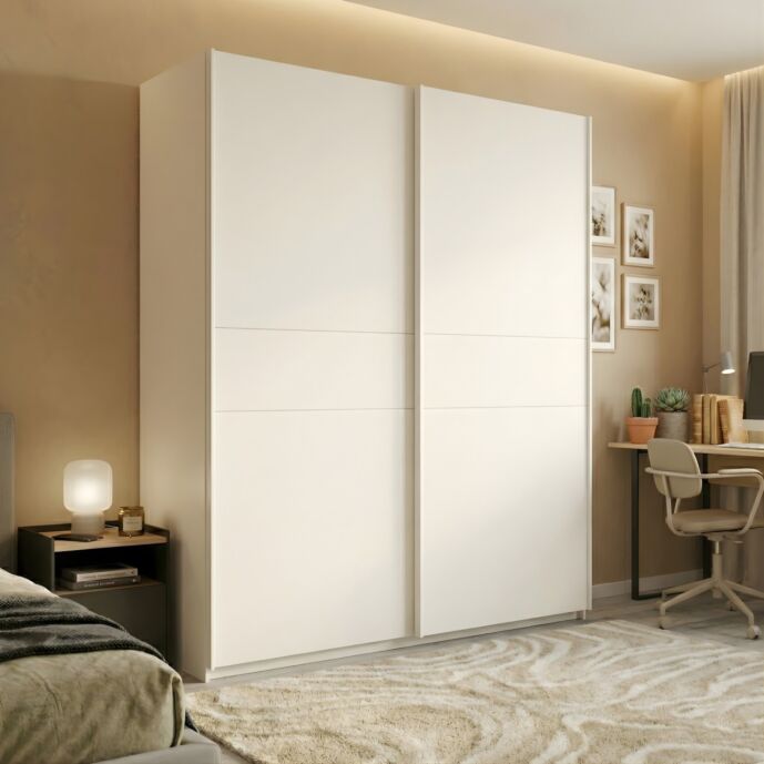 Armadio 2 ante scorrevoli, Bianco opaco, L.220