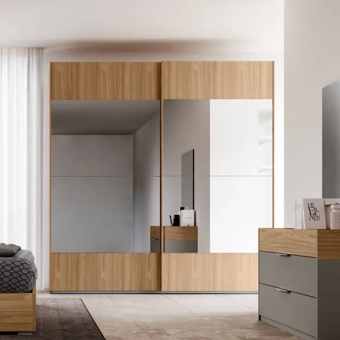 Armadio scorrevole Noce biondo, con specchi, L.246