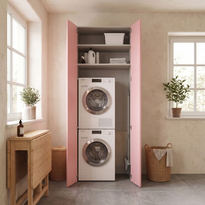Armadio lavanderia 2 ante, Grigio dorian e Rosa bubble, L.90