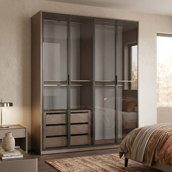Armadio 4 ante battenti con vetro fumè