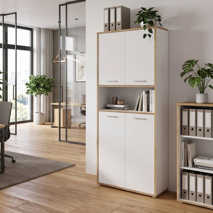 Armadietto 1 vano a giorno, 85x227x42 h cm, Bianco e Rovere artisan