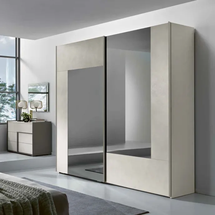 Armadio scorrevole Calce con specchio fumè, 2 ante, design moderno Zenzero Shop