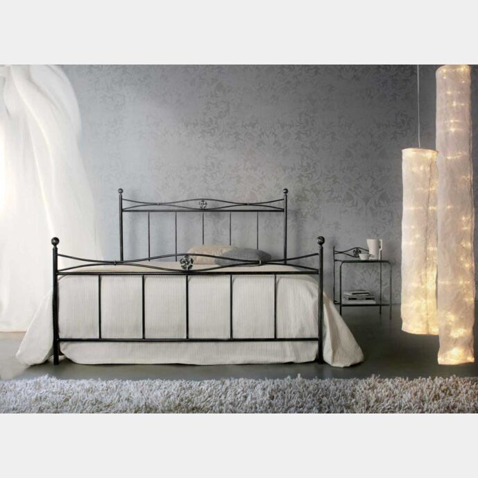 Letto in ferro battuto  Kellner, colore nero anticato argento, made in Italy