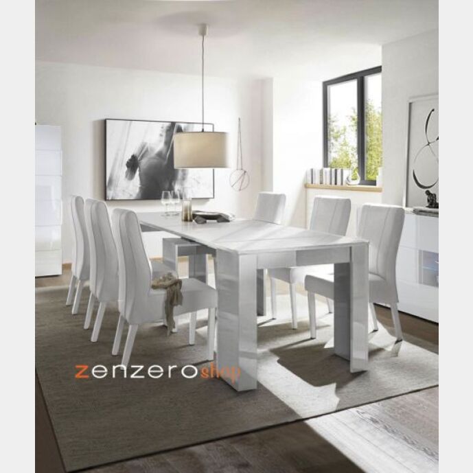 Consolle allungabile bianco lucido fino a 252 cm, Made in Italy