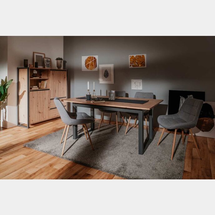 Tavolo Industry allungabile in finitura Rovere nodato con struttura in antracite