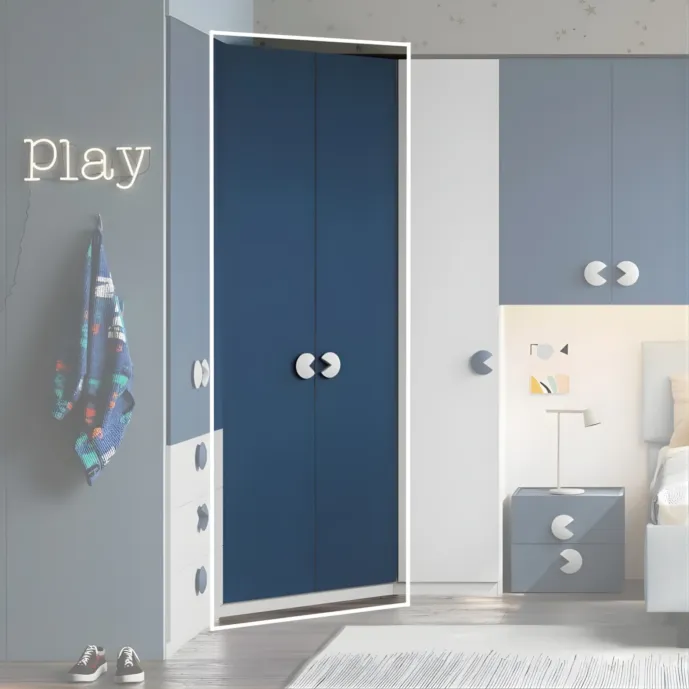 Cabina ad angolo, L.120 x 120 H.240, Bianco opaco e Blu navy