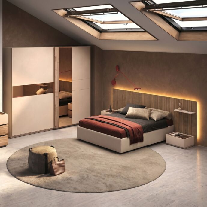 Camera matrimoniale Cashmere e Noce caramello, testiera cannettata