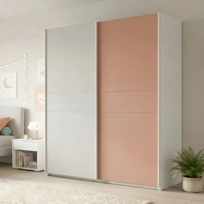 armadio 2 ante scorrevoli bianco e rosa