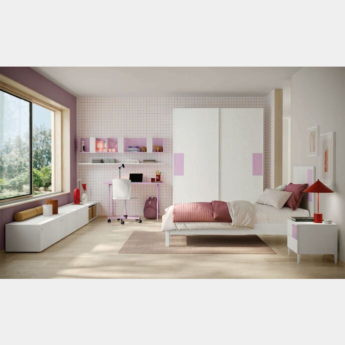 Cameretta ragazza Papaya e Rovere Bianco con armadio scorrevole