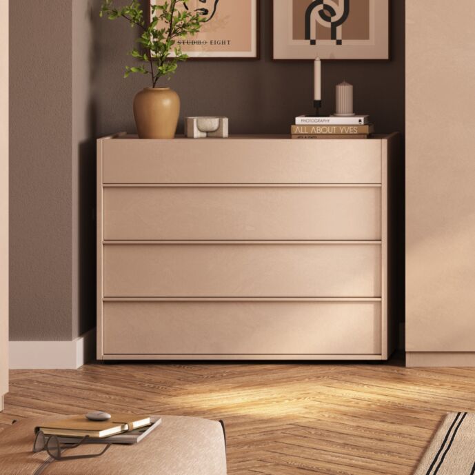 Comò moderno 4 cassetti, Cashmere, L.110