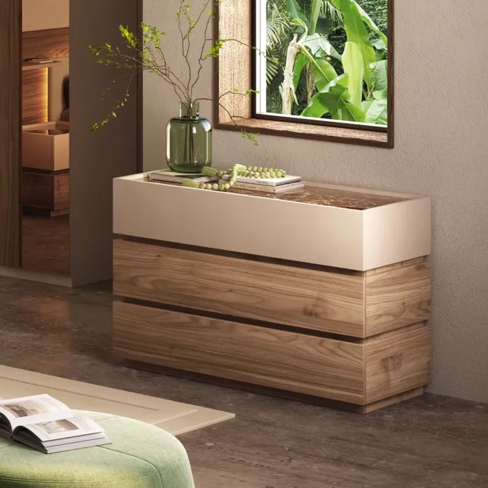 Comò 3 cassetti, Cashmere e Cadiz, top Marmo impero