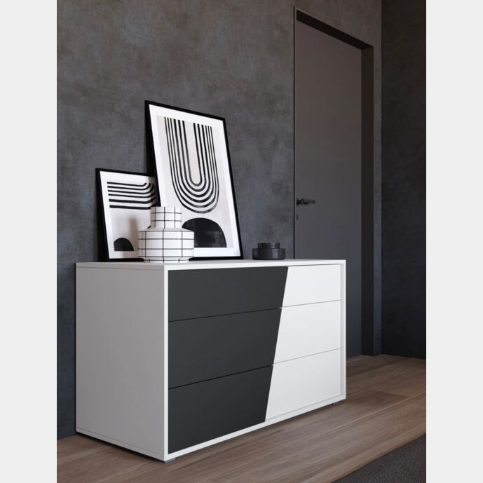 Comò moderno bicolor, colore laccato opaco Bianco e Nero 