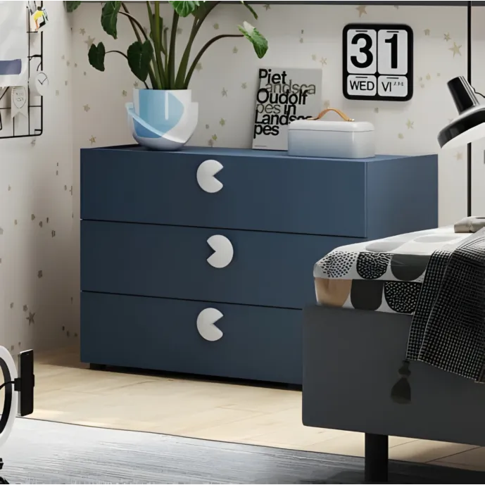 Comò 3 cassetti per camerette, Blu navy, L.110