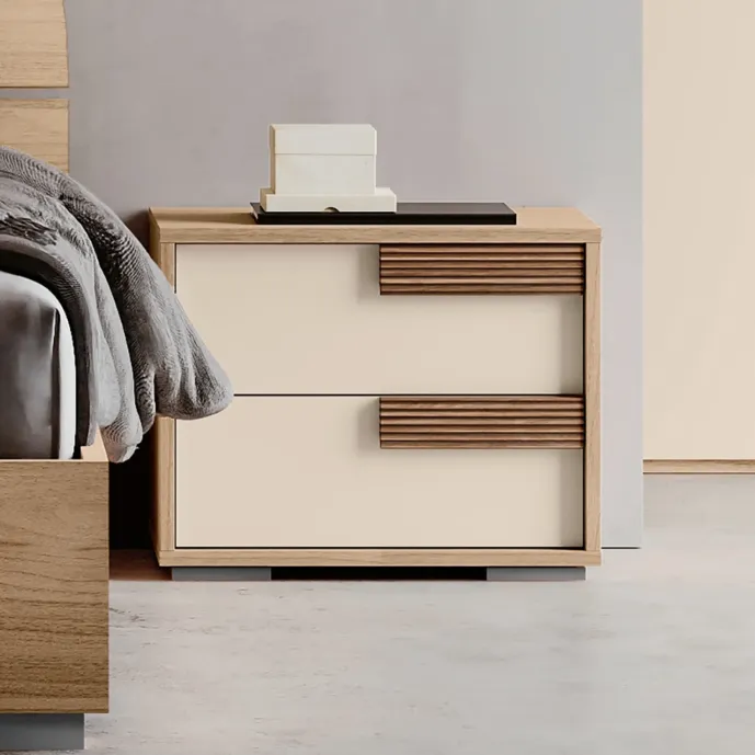 Comodino Noce biondo e Orzo, maniglie cannettate