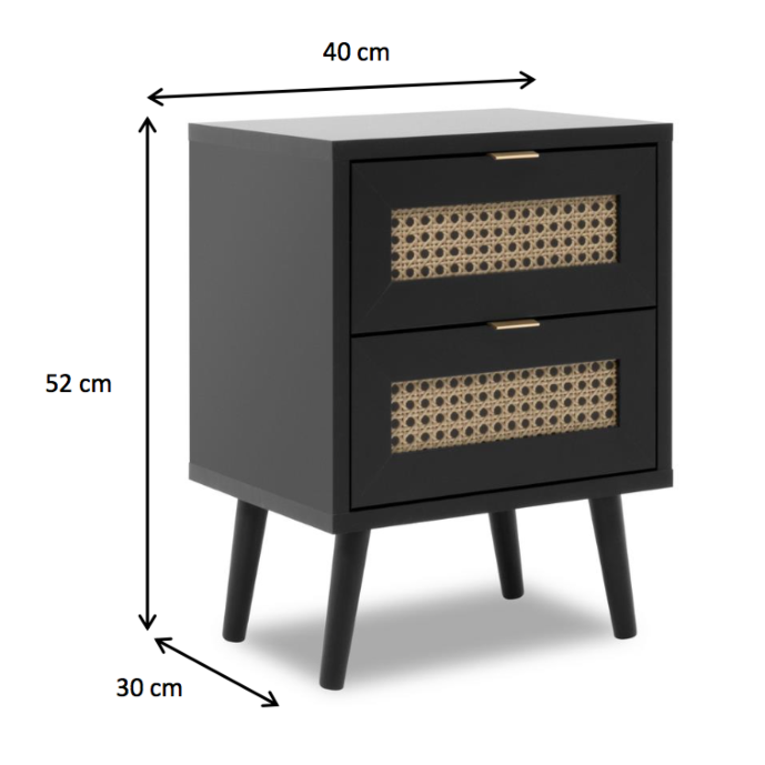 Comodino moderno nero con dettaglio Oro, 2 cassetti